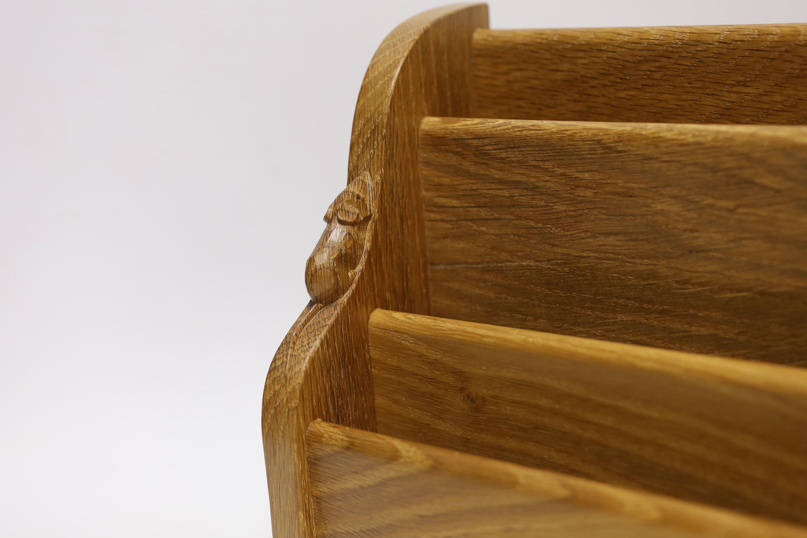 A Mouseman stationery rack, 33cm wide